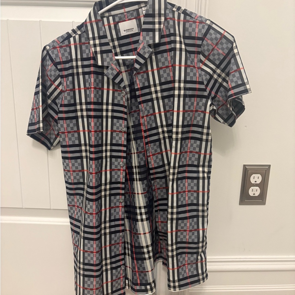 Burberry Black and Red Plaid Button Down Shirt